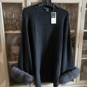 Alaskan Charcoal Sweater with Fox Fur Cuffs